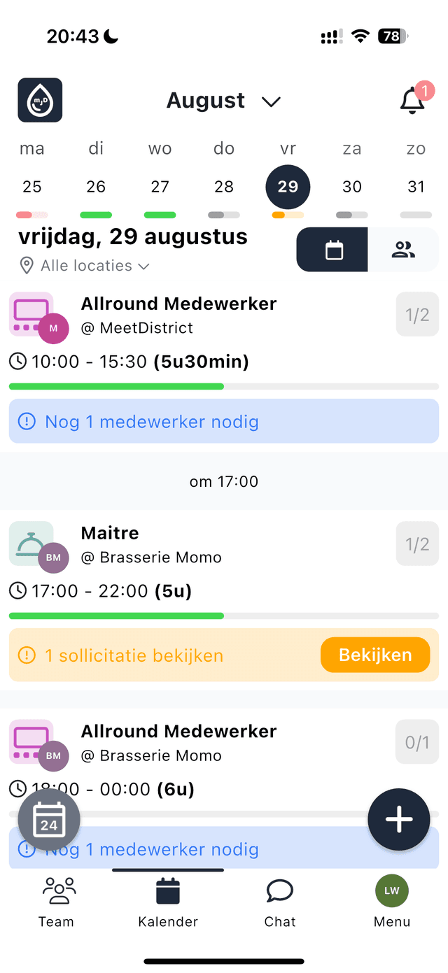 Shift planning calendar interface